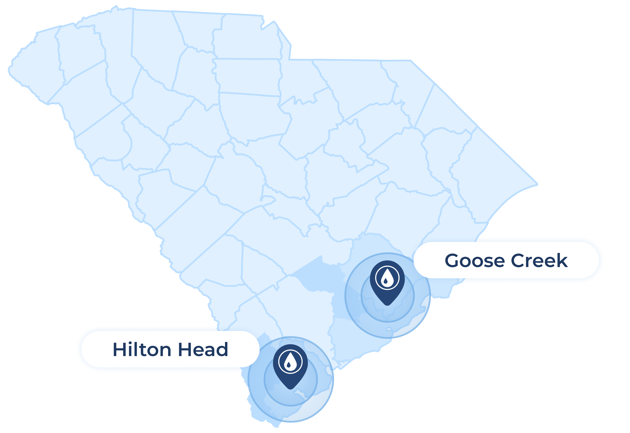 service area map with pins